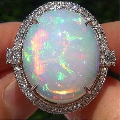 Ploy Pailin Novi 925 srebrni prsten bijela vatra Opal Moonstone nakit Žene mladenke veličine 6-10