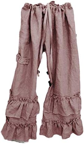 Ženske Ležerne hlače s elastičnim strukom, elastične široke široke duge dnevne hlače s džepovima, hlače s kravatom