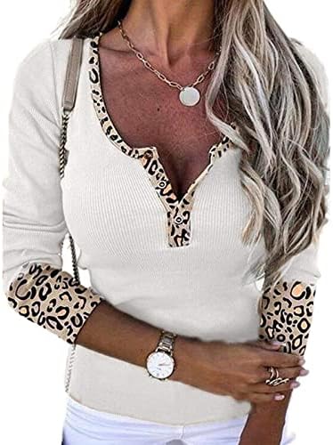 Ženski novi leopard spajanje v vrat pletiva tipka gornji gornji dio majice bluza