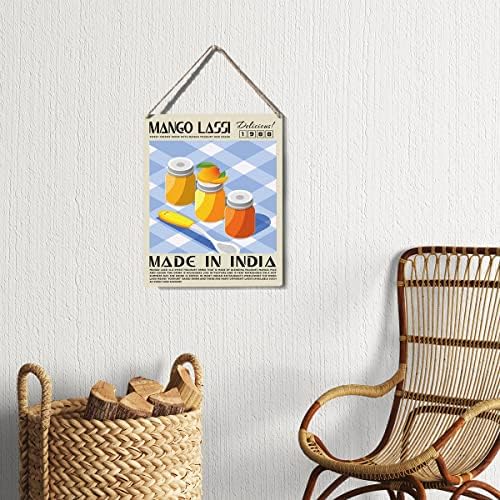 Smiješan kuhinjski znak dekor mango lassi drveni plak plak zid viseći plakati umjetnička djela 8 ”x10” moderna kućna kuhinja ukras