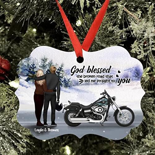 Bog je blagoslovio slomljenu cestu koja me je dovela ravno do ukrasa, par ukrasa, božićni ukras, ukras motocikla, personalizirani ukras,