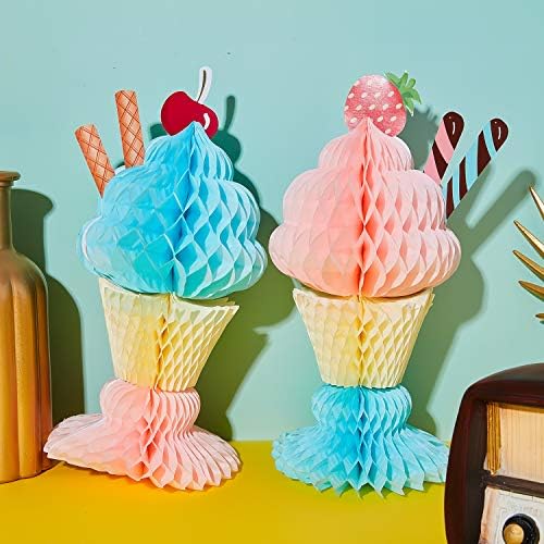 > 4 komada sladoleda od salvete u obliku saća za sladoled središnji dio stola ukrasi za zabave sa sladoledom s temom 50-ih pribor za