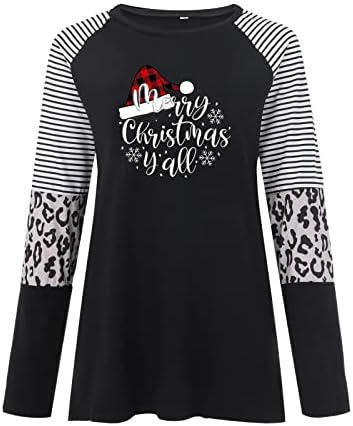Sretan Božić Ženska majica s leopard printom topovi tunika u boji blokirana bluzama pulover s okruglim vratom dugih rukava majica