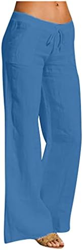 Dazlor lanene hlače za žene sitne plus veličine visokog struka crteža hlače za plažu labave ležerne hlače s ljetnim širokim nogama