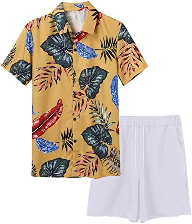 Nrealy muški ljetni modni slobodno vrijeme na Havajima, primorja odmor, digitalna 3D tiskana košulja s kratkim rukavima kratke hlače