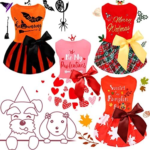 Liengoron 4PCS Odjeća za pse za Valentinovo s praznikom prazničnih haljina za pseće haljine Božićne haljine Dan zahvalnosti Odjeća