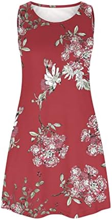 LMDUDAN Žene Ljetne haljine modna cvjetna tiskana haljina bez rukava za plažu casual cvjeta majice haljine s džepovima