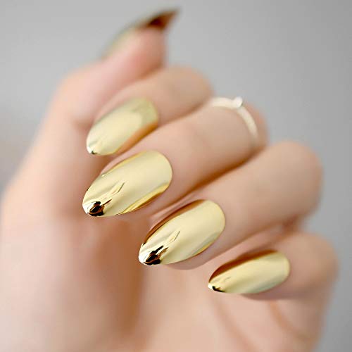 Metalno ogledalo svijetlo zlato lažni stilettos nokat žuti zlatni metal ovalni stiletto oštar lažni nokti manikira puni nokti umjetnički