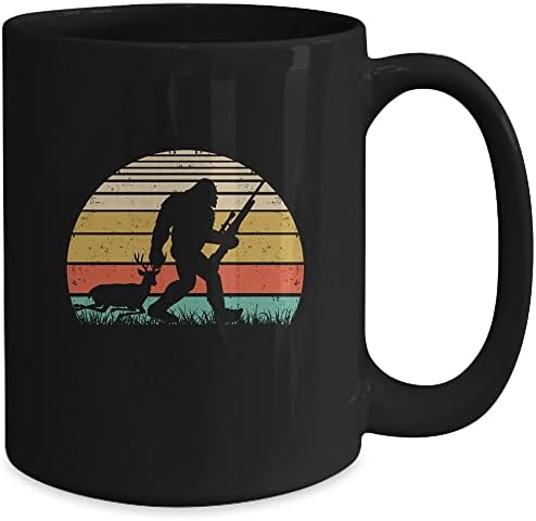 Teespure smiješni lov na bigfoot sasquatch vanjski retro muškarci žena kava šalica 15oz crno