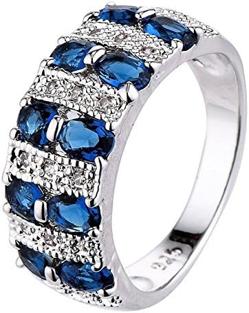 A.Minnymin Blue Sapphire 925 srebrni zaručnički bend Muškarci/Ženski vjenčani poklon Veličina 6-10