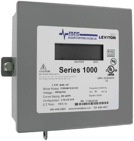Leviton 1N480-21 Series 1000, mjerač dvostrukih elemenata, 277/480V, 2PH, 3W, 200: 0,1A omjer, max 200a, zatvoreni otvor za površinsku