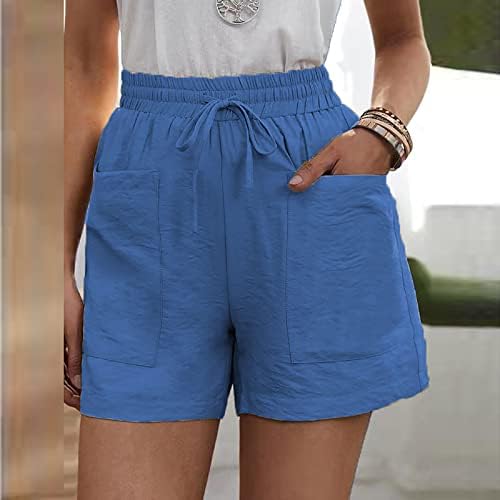 Ženske kratke hlače ljetne povremene pamučne lanene elastične struke labave kratke hlače kauzalne plaže Bermuda u džepu kratkih hlača