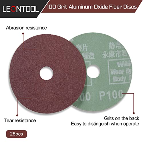 Leontool aluminij oksid smola vlakna 25pcs 4-inčna diskova za brušenje vlakana od smole središnja rupa 100 grit brusni disk za kutne