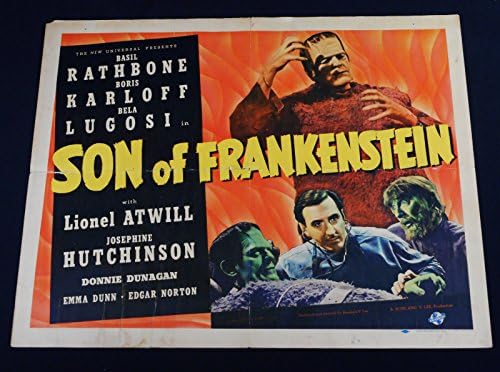 Sin Frankensteina 1939. Karloff Lugosi 22x28 Polovina Sheet Movie Poster Univerzalni horor !!