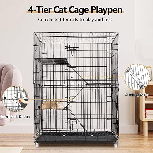 Sklopivi kavez za mačke s 3 prednja vrata žičana velika uzgajivačnica za mačke unutarnja mačkica metalna igraonica za mačke s 4 sloja