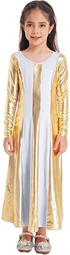 Kvysinly djevojčica liturgijski metalik zlato plesna haljina cijela dužina dugačka haljina s ruffle tunikom suknja za obožavanje plesne