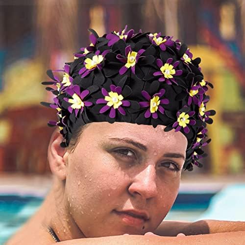 Modna cvjetna kapa za plivanje, kovrčava kapa za plivanje, elastična kapa za plivanje, kapa za kupanje za kovrčavu kratku kosu srednje