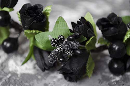 Cvjetna kruna cvjetna traka za glavu za djevojčice-Crna pokrivala za glavu žensko vjenčanje za mladence-umjetne svilene ruže boho vijenac
