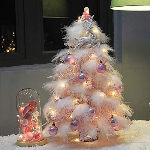 Set za božićno drvce za stol, mini osvijetljeno božićno drvce, umjetno božićno borovo stablo s LED svjetlima i ukrasima -pink 45 cm