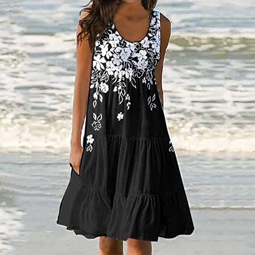 ICODOD haljina Ženska 2023. Ljetna ležerna tenkovska haljina za rukava bez rukava plaža cvjetni print haljine za žene