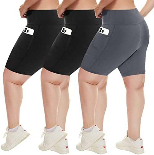 HLTPRO 3 paket plus biciklističke kratke hlače s džepovima za žene - 8 Spandex atletski biciklističke kratke hlače visoki struk za