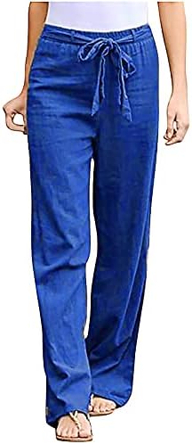 modne platnene pamučne široke hlače za slobodno vrijeme za žene, široke Ležerne hlače s elastičnim elastičnim strukom, udobne prozračne