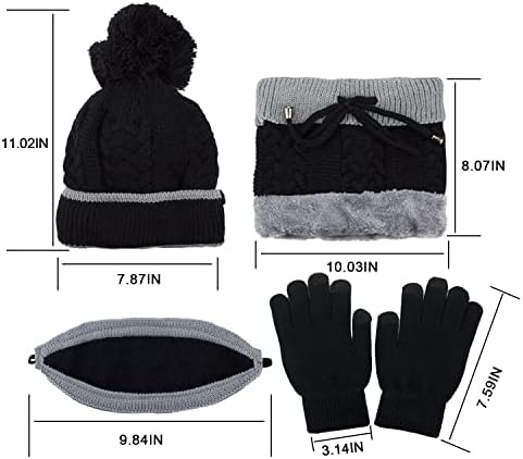 Codace zimski šešir za žene, zimska zrna s gumbima maramice poklopca lica i rukavice za zaslon osjetljive na dodir