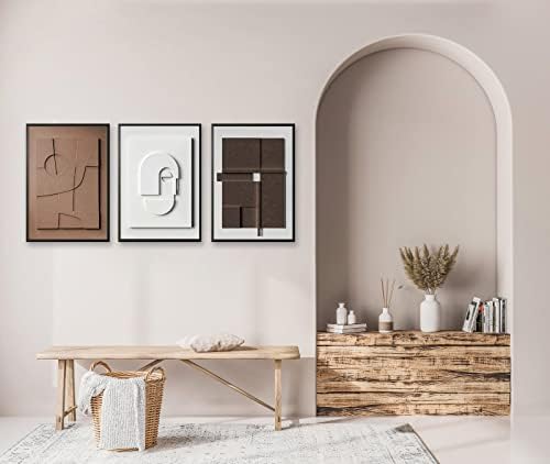 3 komada smeđeg i bijelog 3D efekta Geometrijski apstraktni minimalistički zidni umjetnički plakat nordijski dekor doma luksuzni moderni