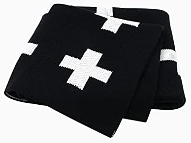 Mimixong dječje deke pletene deke za djecu crno -bijele s poprečnim švicarskim uzorkom za dječaka i djevojčice 30 × 40 inča crne