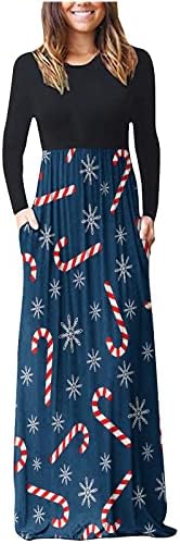 Božićne haljine za žene visokog struka, ležerna Maksi haljina s dugim rukavima s ružnim printom snjegovića, koktel duga haljina