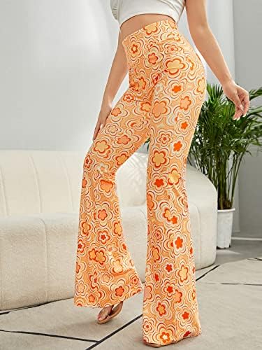 Oyoangle ženske cvjetne tisak visoki struk joga hlače široke noge hlače zvonastih donjih hlača