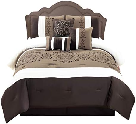 WPM 7 komada Kompletni ansambl za posteljinu Brown Taupe Viktorijanski print Luksuzni vez kombinezor Set Bed-in-A-Bag posteljina-Elizabeth