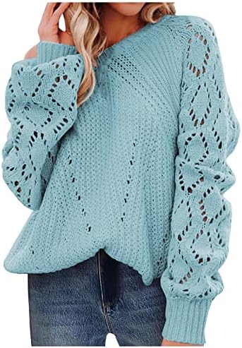Ženski predimenzionirani džemperi modna čvrsta boja šuplje okrugli vrat dugi rukavi pleteni džemper džemper za vrat