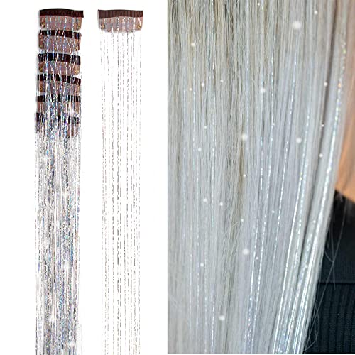 Ukosnica za kosu od šljokica 20,5 inča srebrna šljokica za kosu 6kom isticanje kose u svakom pakiranju šarene sintetičke ekstenzije