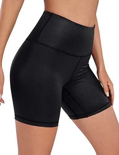 CRZ Yoga Matte Faux kožne kratke hlače za žene 6 '' - Stretch Visoki struk Spandex Biker Shorts Shorts Workion Yoga Kratke gamaše