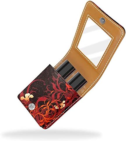 Mini torbica za ruž za usne u novčaniku s ogledalom, kožna torbica za šminku sa apstraktnim crvenim cvjetovima, sadrži 3 cijevi uobičajene