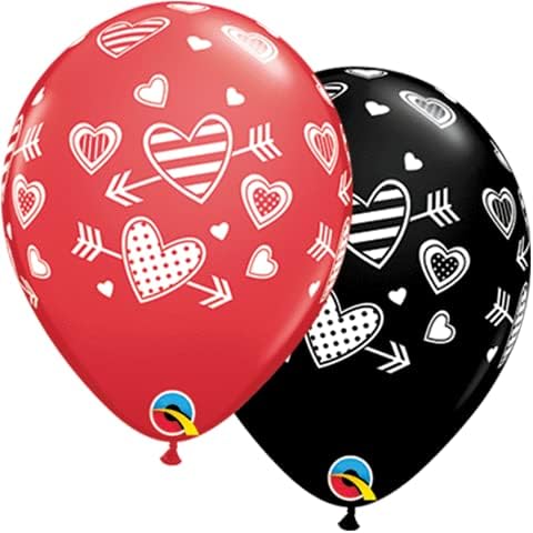 Quatex Valentinova strelica kroz srce 11 baloni od lateksa, crno crvena, 50 ct