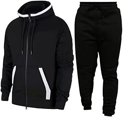 Muška staza od 2 komada odijela puna kapuljača s patentnim zatvaračem i jogging hlača Sportski set casual u boji blok jesen zima s