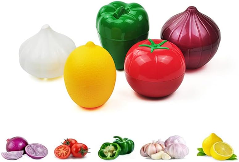 5-dijelni set za pohranu povrća i voća bez BPA hladnjak za višekratnu upotrebu za pohranu paprike, luka, rajčice, limuna i češnjaka