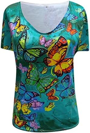Bluza kratkih rukava za žene jesen ljeto duboko v gradijent gradijent leptira grafički vrhovi majice djevojke sl