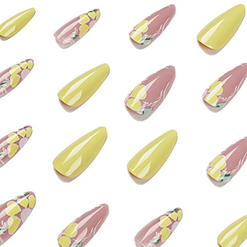 + Francuska preša za nokte srednje duljine slatki cvjetni lažni nokti bademi ovalni lažni nokti s ljepilom ružičasto akrilno ljepilo