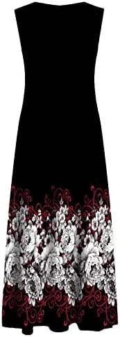 Iaqnaocc haljine za žene 2023, casual modni okrugli vrat bez rukava maxi haljina s džepom