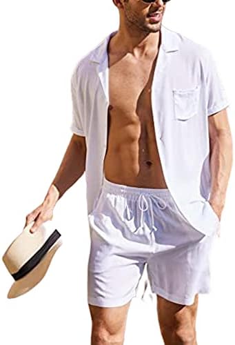 Perbai muški 2 -komadni setovi košulja ležerni gumb kratkih rukava Donji dio majice i kratke hlače ljetne odjeće na plaži