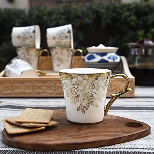 Femora ručno izrađene keramičke šalice za kavu Indijske šalice zlatnog čaja Set od 6, kapućino šalice, šalice za kavu, set za šalice