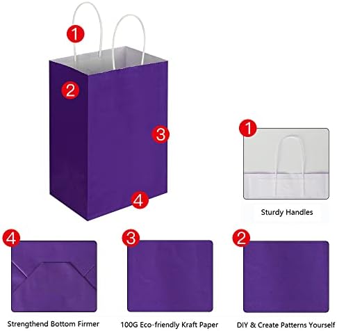 100 pakiranja malih smeđih i ljubičastih Kraft papirnatih poklon vrećica s ručkama na veliko