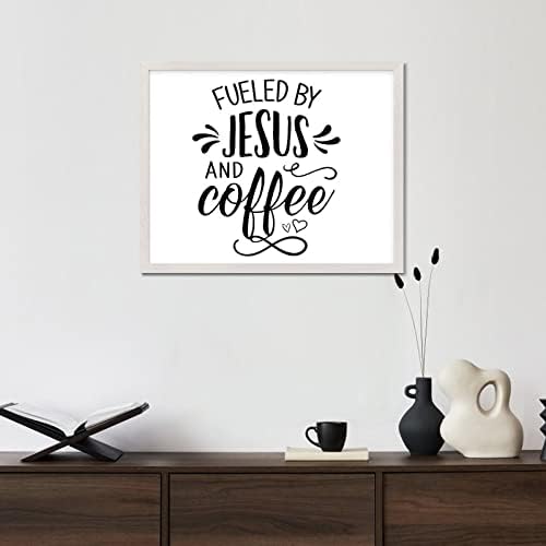 Drvena zidna ploča s motivacijskim citatima potaknuta Isusom i kavom rustikalni stil 16x20 inča viseći bijeli okvir drvena ploča za