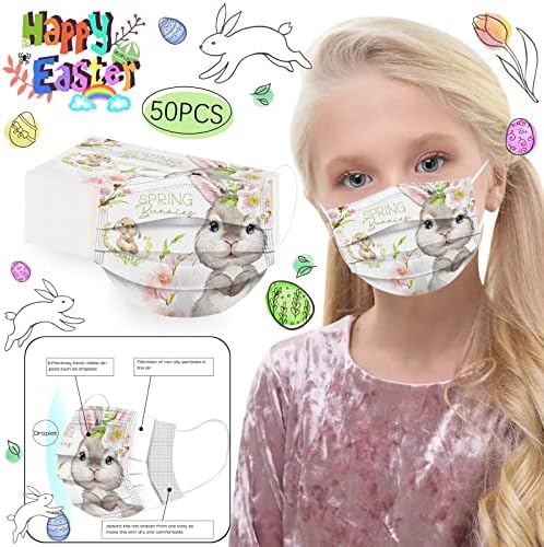 50pcs uskršnja jednokratna maska za lice za djecu, poklopac za lice s printom zeca, vanjska zaštitna prozračna maska za dječake i djevojčice