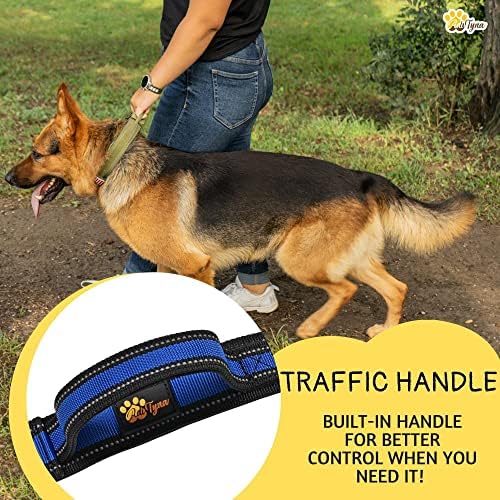 Adityna teškim reflektirajućim ovratnikom za pse s ručicom - debeli plavi ovratnik za pse za ekstra velike pse - ultra udoban meki