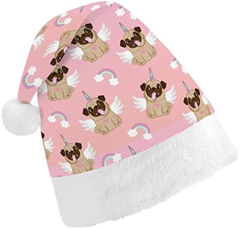 Božićni šešir jednorog Mops Ange Djed Mraz Uniseks šešir za odrasle udobna klasična božićna kapa za božićnu zabavu