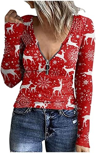Huandd ženski jeseni vrhovi casual pullover u -reck zipper tiskani džemper božićni dugi rukav majica modni vrhovi